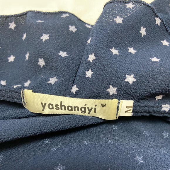 2/$10 Navy Blue with White Stars Mini Wrap Dress - Picture 4 of 4